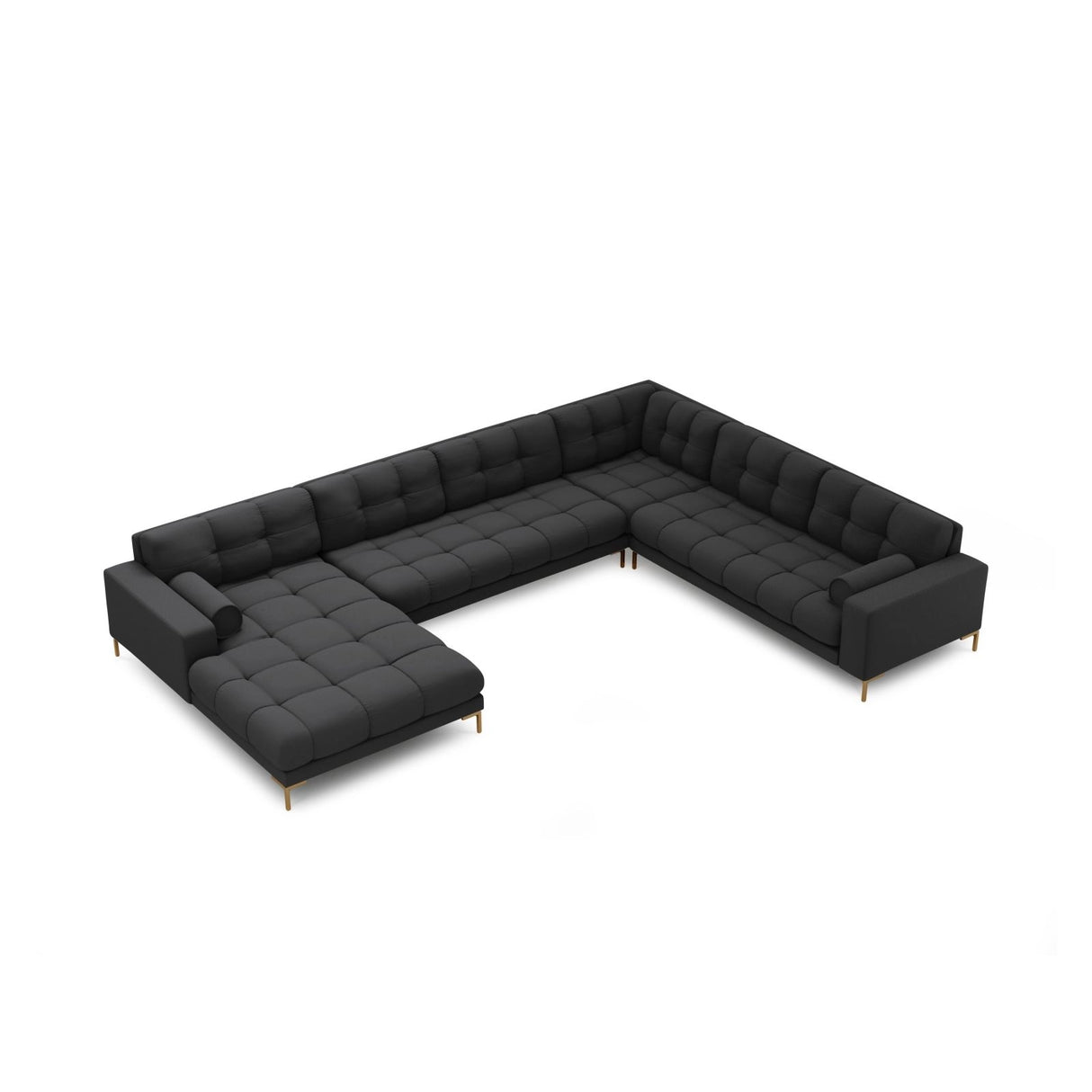 Bali 7-Sitzer Panorama Ecksofa, Rechte Seite, aus Strukturierter Stoff in Dunkelgrau (Neve 97), Beine aus Goldmetall, 327x256x75 cm von Cosmopolitan Design – Bild 1