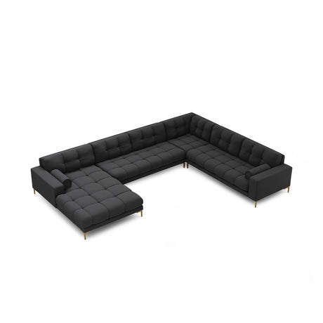 Bali 7-Sitzer Panorama Ecksofa, Rechte Seite, aus Strukturierter Stoff in Dunkelgrau (Neve 97), Beine aus Goldmetall, 327x256x75 cm von Cosmopolitan Design – Bild 1