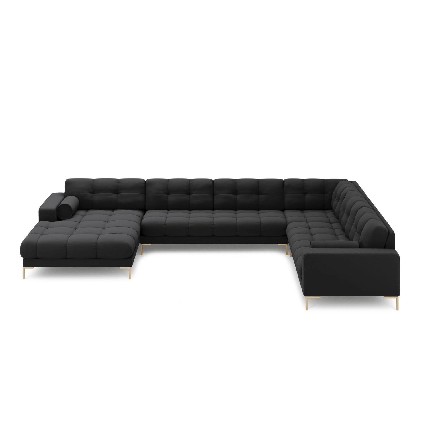 Bali 7-Sitzer Panorama Ecksofa, Rechte Seite, aus Strukturierter Stoff in Dunkelgrau (Neve 97), Beine aus Goldmetall, 327x256x75 cm von Cosmopolitan Design – Bild 3