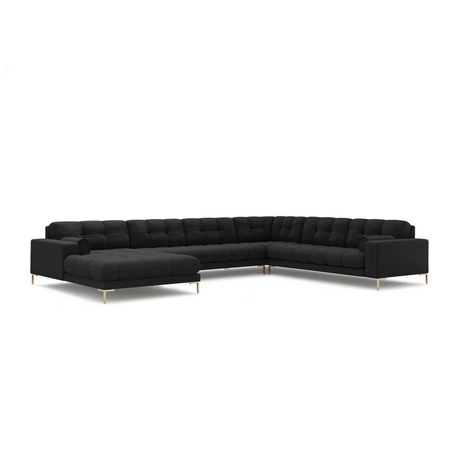 Bali 7-Sitzer Panorama Ecksofa, Rechte Seite, aus Strukturierter Stoff in Dunkelgrau (Neve 97), Beine aus Goldmetall, 327x256x75 cm von Cosmopolitan Design – Bild 4