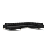 Bali 7-Sitzer Panorama Ecksofa, Rechte Seite, aus Strukturierter Stoff in Dunkelgrau (Neve 97), Beine aus Goldmetall, 327x256x75 cm von Cosmopolitan Design – Bild 4