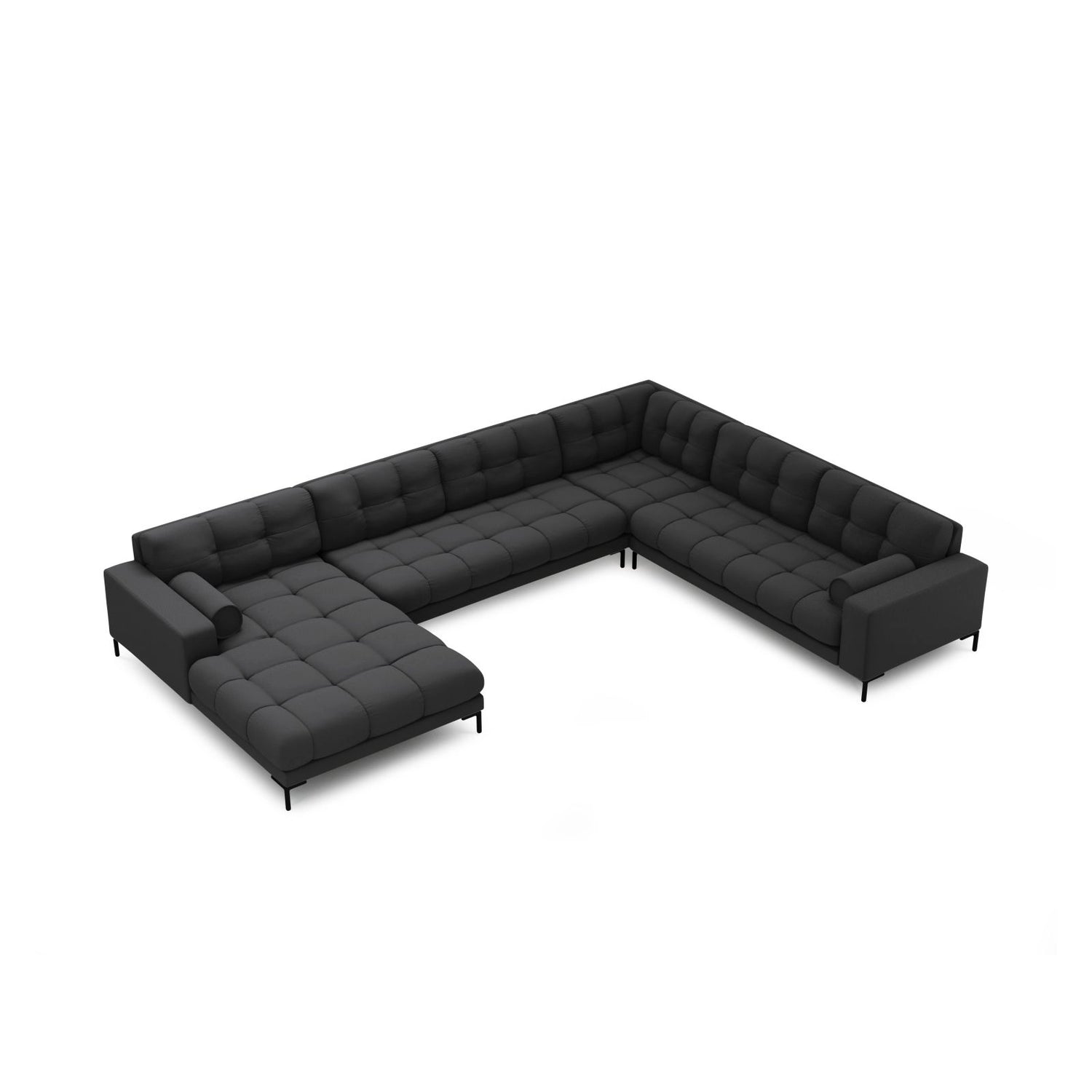 Bali 7-Sitzer Panorama Ecksofa, Rechte Seite, aus Strukturierter Stoff in Dunkelgrau (Neve 97), Beine aus Schwarzes Metall, 327x256x75 cm von Cosmopolitan Design – Bild 1
