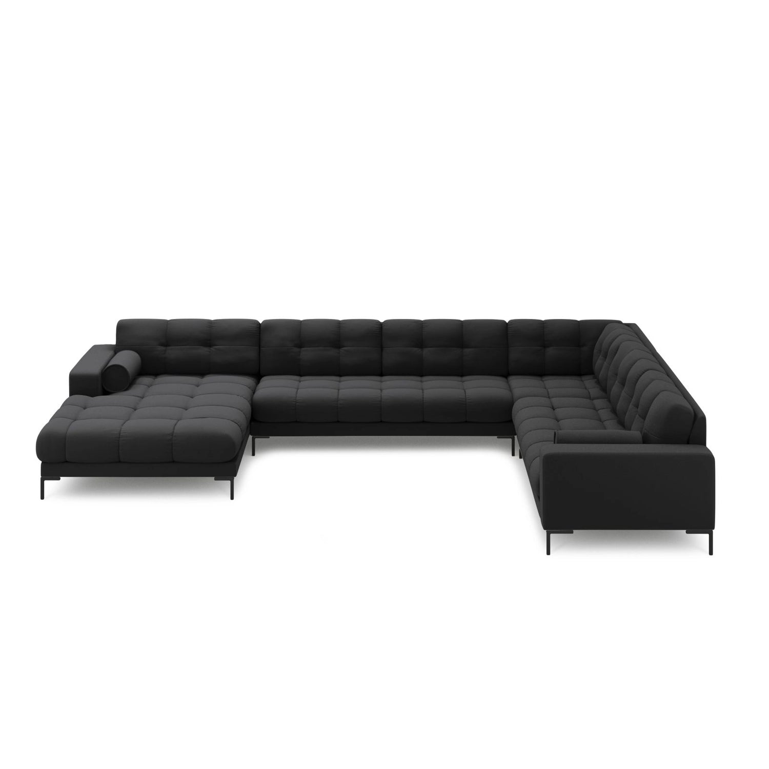 Bali 7-Sitzer Panorama Ecksofa, Rechte Seite, aus Strukturierter Stoff in Dunkelgrau (Neve 97), Beine aus Schwarzes Metall, 327x256x75 cm von Cosmopolitan Design – Bild 3