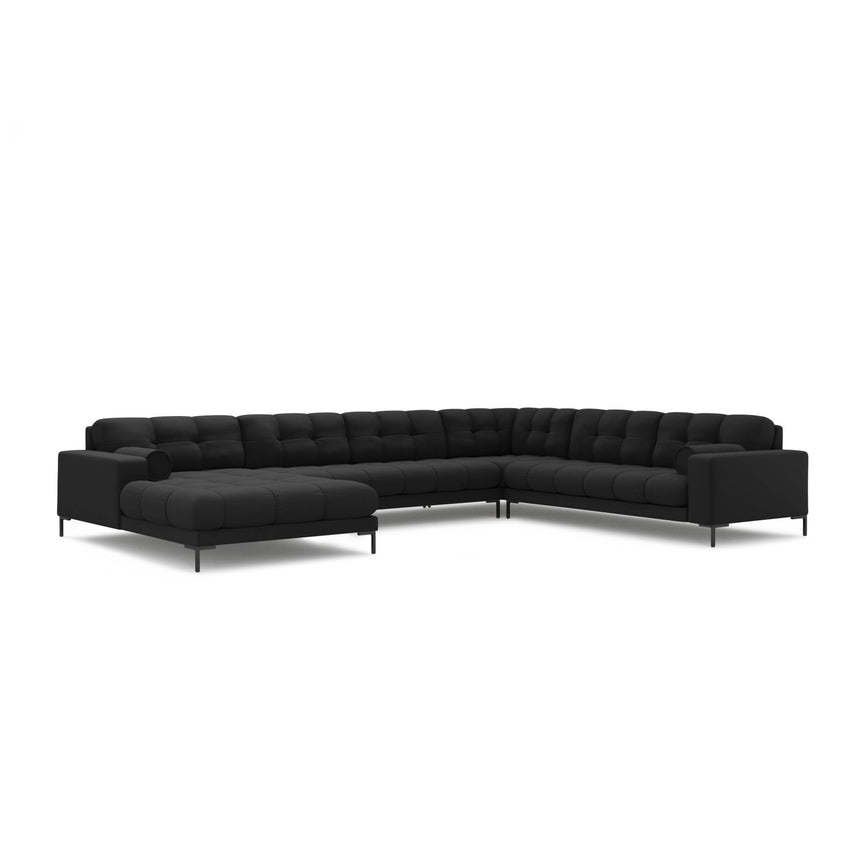 Bali 7-Sitzer Panorama Ecksofa, Rechte Seite, aus Strukturierter Stoff in Dunkelgrau (Neve 97), Beine aus Schwarzes Metall, 327x256x75 cm von Cosmopolitan Design – Bild 4