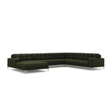 Bali 7-Sitzer Panorama Ecksofa, Rechte Seite, aus Strukturierter Stoff in Grün (Neve 39), Beine aus Goldmetall, 327x256x75 cm von Cosmopolitan Design – Bild 4