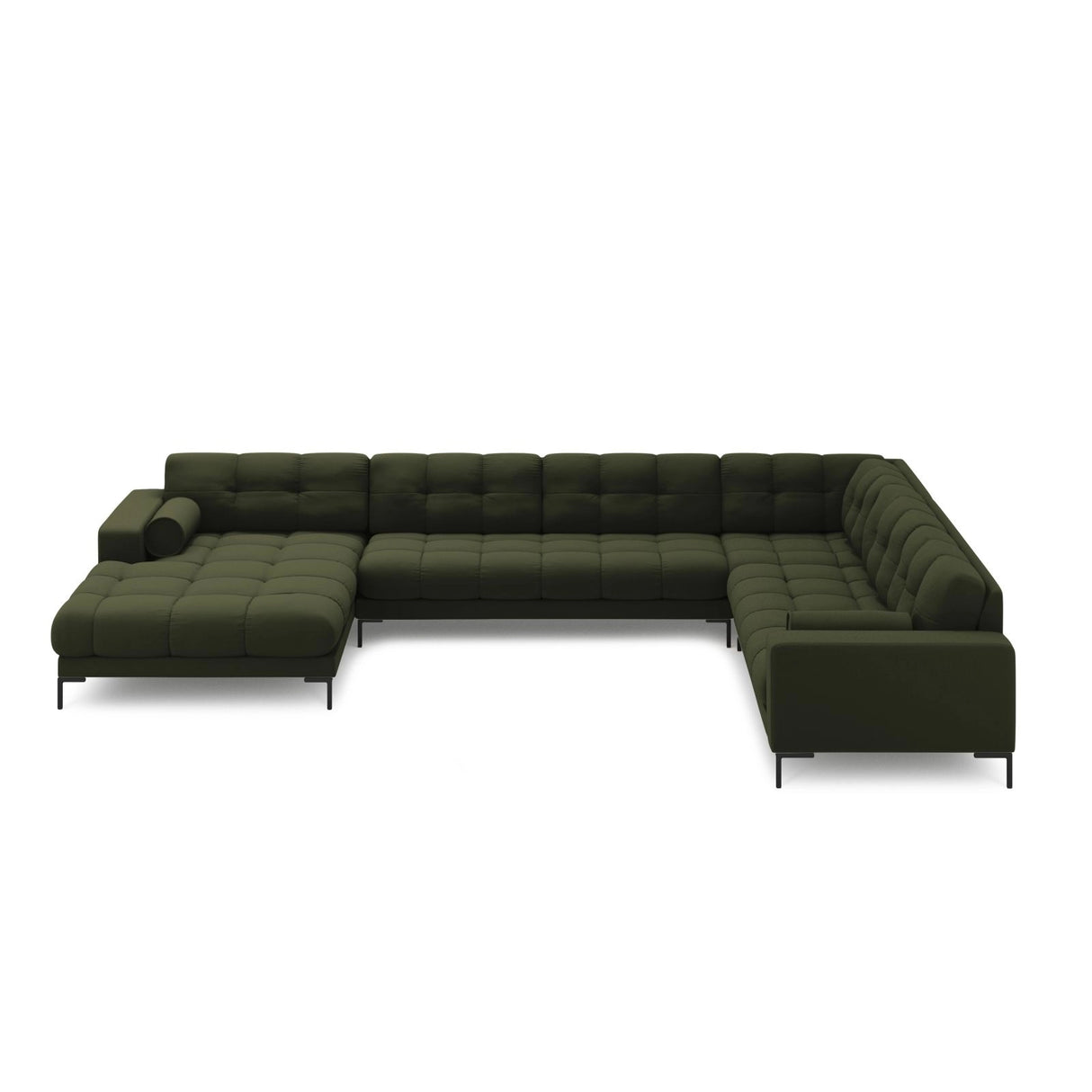 Bali 7-Sitzer Panorama Ecksofa, Rechte Seite, aus Strukturierter Stoff in Grün (Neve 39), Beine aus Schwarzes Metall, 327x256x75 cm von Cosmopolitan Design – Bild 3