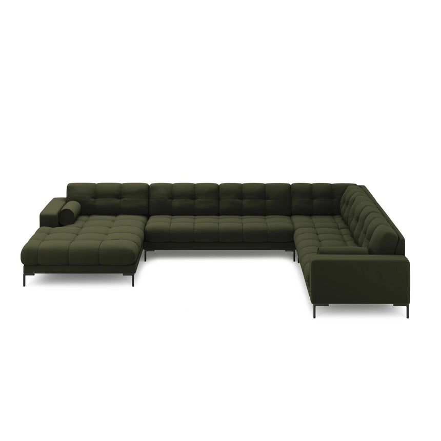 Bali 7-Sitzer Panorama Ecksofa, Rechte Seite, aus Strukturierter Stoff in Grün (Neve 39), Beine aus Schwarzes Metall, 327x256x75 cm von Cosmopolitan Design – Bild 3