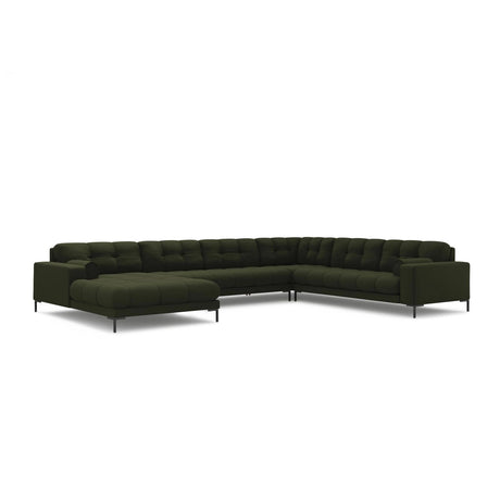 Bali 7-Sitzer Panorama Ecksofa, Rechte Seite, aus Strukturierter Stoff in Grün (Neve 39), Beine aus Schwarzes Metall, 327x256x75 cm von Cosmopolitan Design – Bild 4