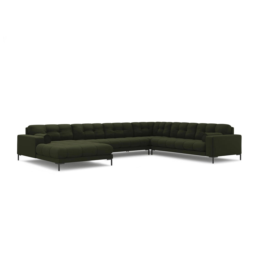 Bali 7-Sitzer Panorama Ecksofa, Rechte Seite, aus Strukturierter Stoff in Grün (Neve 39), Beine aus Schwarzes Metall, 327x256x75 cm von Cosmopolitan Design – Bild 4