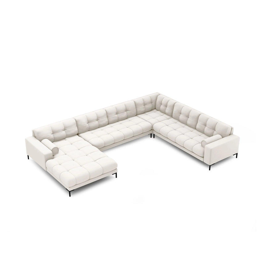 Bali 7-Sitzer Panorama Ecksofa, Rechte Seite, aus Strukturierter Stoff in Hellbeige (Neve 02), Beine aus Schwarzes Metall, 327x256x75 cm von Cosmopolitan Design – Bild 1
