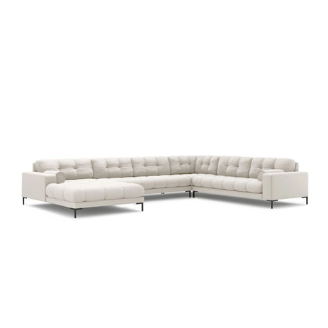 Bali 7-Sitzer Panorama Ecksofa, Rechte Seite, aus Strukturierter Stoff in Hellbeige (Neve 02), Beine aus Schwarzes Metall, 327x256x75 cm von Cosmopolitan Design – Bild 4