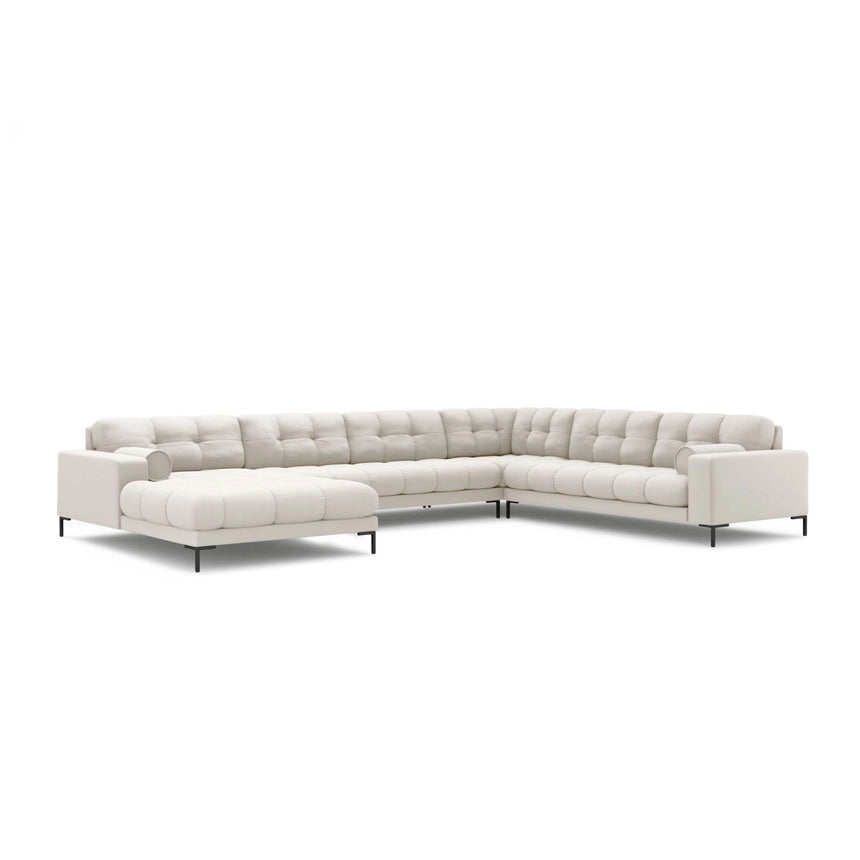 Bali 7-Sitzer Panorama Ecksofa, Rechte Seite, aus Strukturierter Stoff in Hellbeige (Neve 02), Beine aus Schwarzes Metall, 327x256x75 cm von Cosmopolitan Design – Bild 4