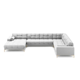 Bali 7-Sitzer Panorama Ecksofa, Rechte Seite, aus Strukturierter Stoff in Hellgrau (Neve 80), Beine aus Goldmetall, 327x256x75 cm von Cosmopolitan Design – Bild 3