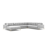 Bali 7-Sitzer Panorama Ecksofa, Rechte Seite, aus Strukturierter Stoff in Hellgrau (Neve 80), Beine aus Goldmetall, 327x256x75 cm von Cosmopolitan Design – Bild 4