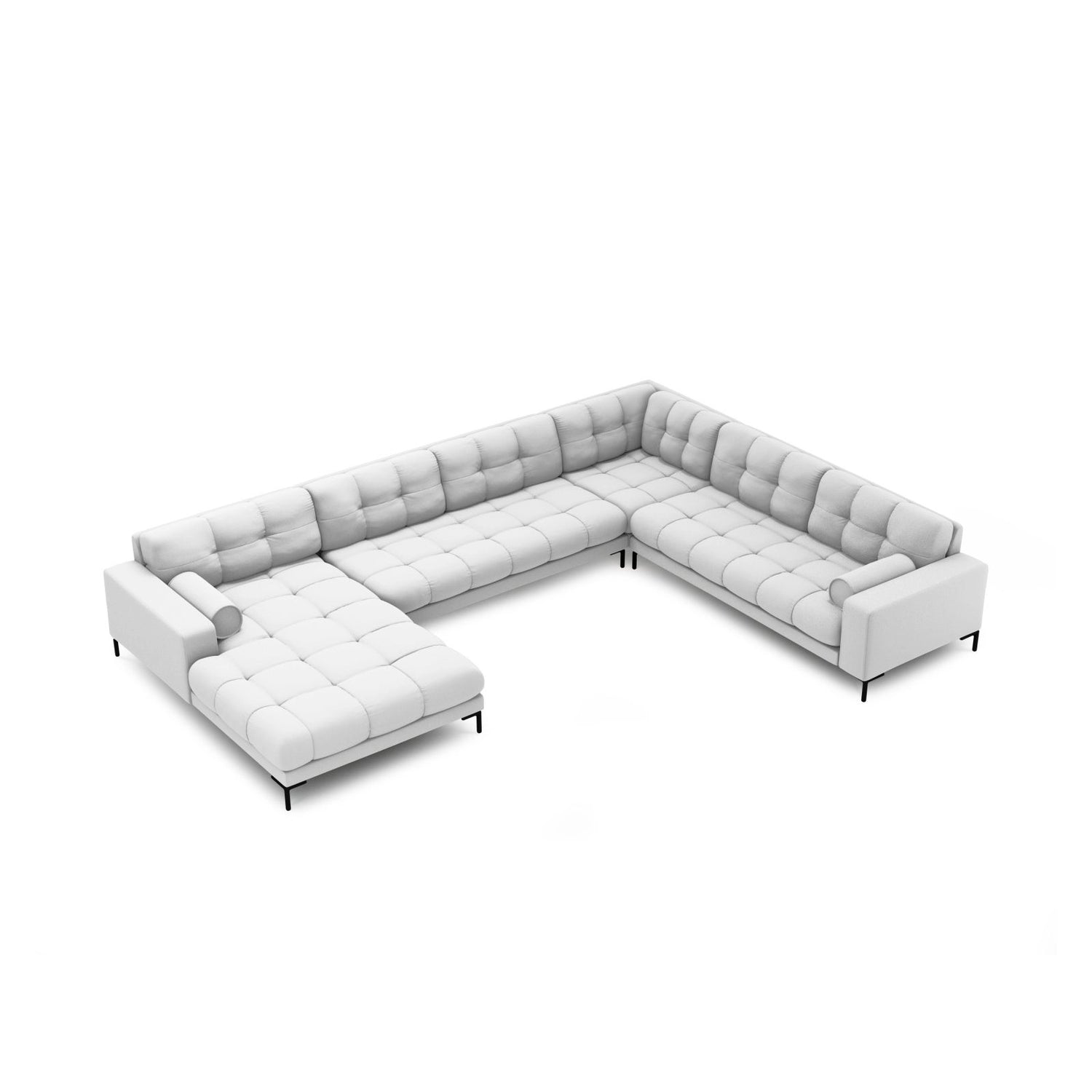 Bali 7-Sitzer Panorama Ecksofa, Rechte Seite, aus Strukturierter Stoff in Hellgrau (Neve 80), Beine aus Schwarzes Metall, 327x256x75 cm von Cosmopolitan Design – Bild 1