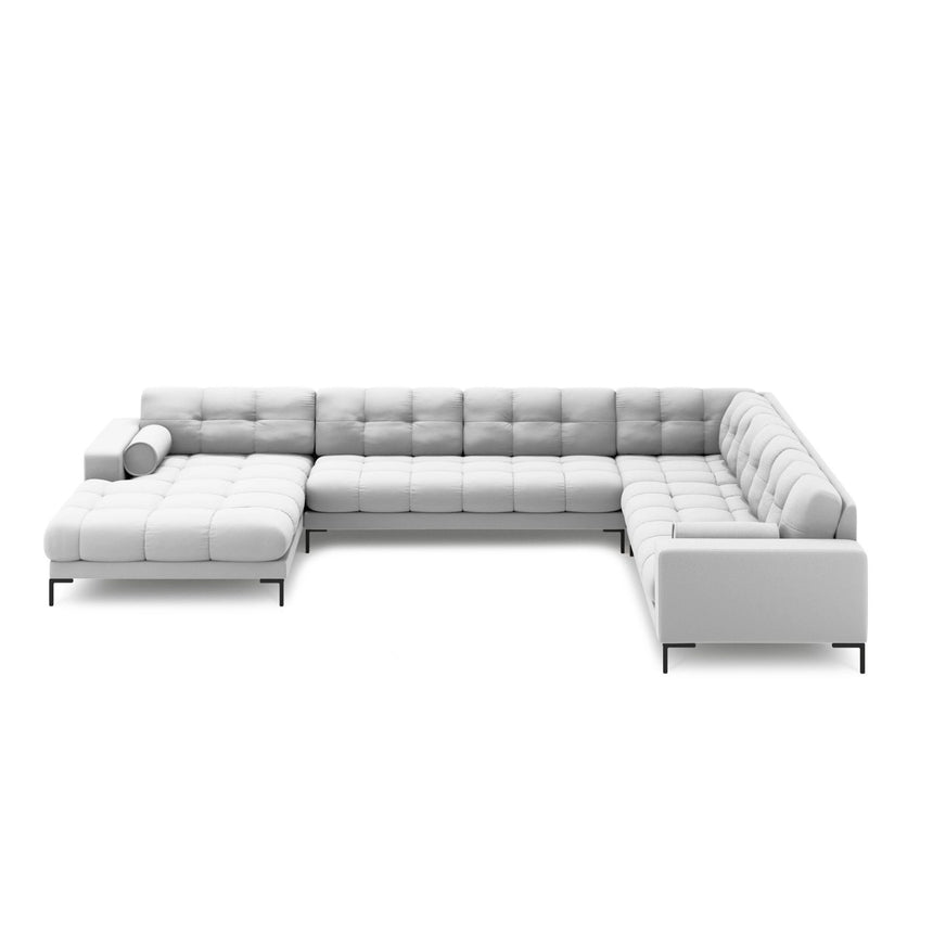 Bali 7-Sitzer Panorama Ecksofa, Rechte Seite, aus Strukturierter Stoff in Hellgrau (Neve 80), Beine aus Schwarzes Metall, 327x256x75 cm von Cosmopolitan Design – Bild 3