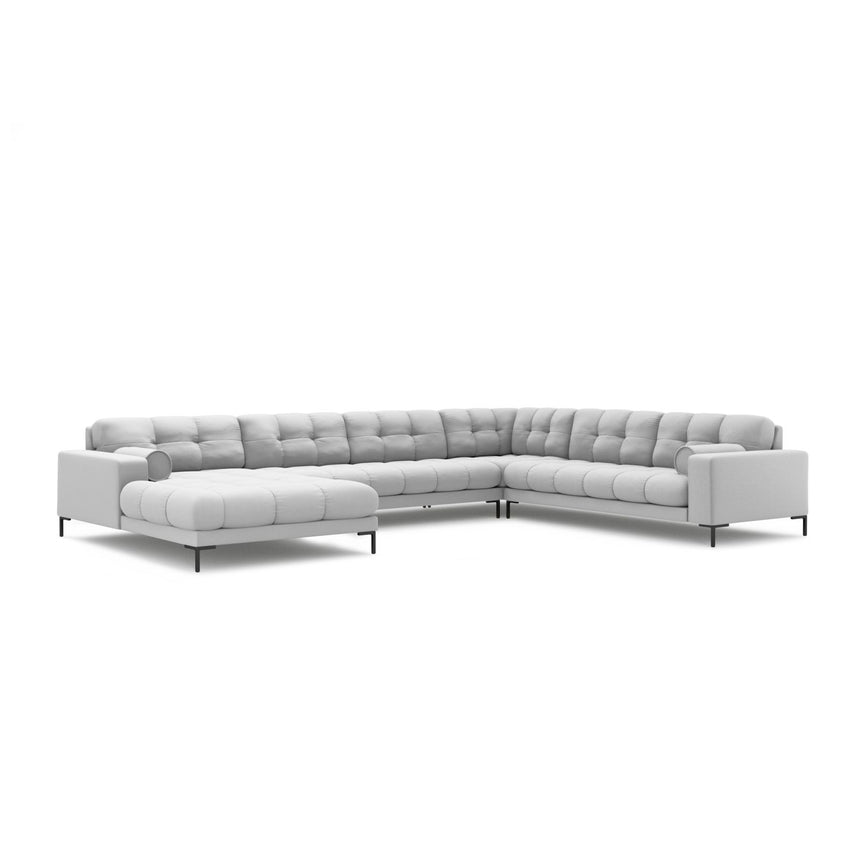 Bali 7-Sitzer Panorama Ecksofa, Rechte Seite, aus Strukturierter Stoff in Hellgrau (Neve 80), Beine aus Schwarzes Metall, 327x256x75 cm von Cosmopolitan Design – Bild 4