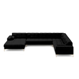 Bali 7-Sitzer Panorama Ecksofa, Rechte Seite, aus Strukturierter Stoff in Schwarz (Neve 100), Beine aus Goldmetall, 327x256x75 cm von Cosmopolitan Design – Bild 3