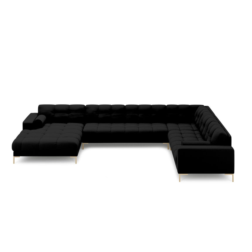 Bali 7-Sitzer Panorama Ecksofa, Rechte Seite, aus Strukturierter Stoff in Schwarz (Neve 100), Beine aus Goldmetall, 327x256x75 cm von Cosmopolitan Design – Bild 3