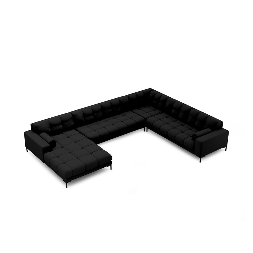 Bali 7-Sitzer Panorama Ecksofa, Rechte Seite, aus Strukturierter Stoff in Schwarz (Neve 100), Beine aus Schwarzes Metall, 327x256x75 cm von Cosmopolitan Design – Bild 1