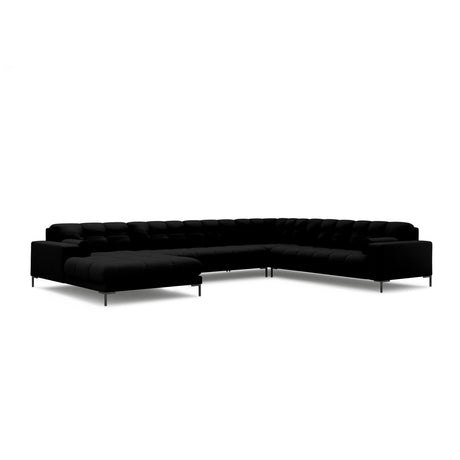 Bali 7-Sitzer Panorama Ecksofa, Rechte Seite, aus Strukturierter Stoff in Schwarz (Neve 100), Beine aus Schwarzes Metall, 327x256x75 cm von Cosmopolitan Design – Bild 4