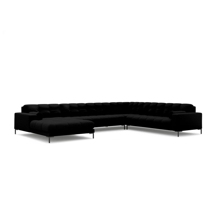 Bali 7-Sitzer Panorama Ecksofa, Rechte Seite, aus Strukturierter Stoff in Schwarz (Neve 100), Beine aus Schwarzes Metall, 327x256x75 cm von Cosmopolitan Design – Bild 4