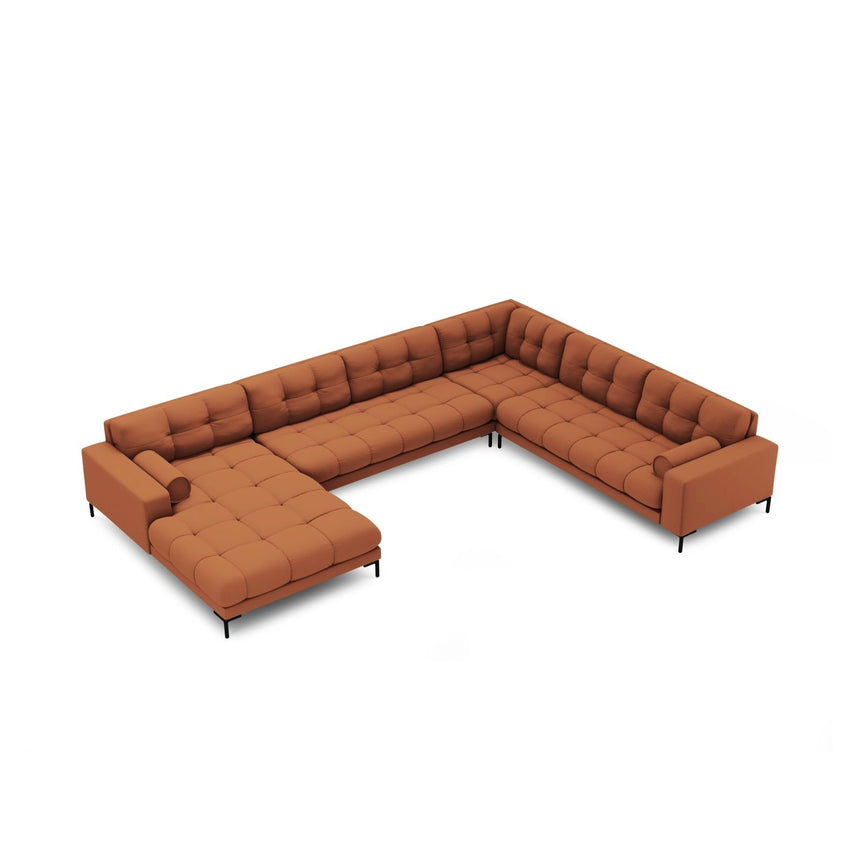 Bali 7-Sitzer Panorama Ecksofa, Rechte Seite, aus Strukturierter Stoff in Ziegelstein (Neve 52), Beine aus Schwarzes Metall, 327x256x75 cm von Cosmopolitan Design – Bild 1
