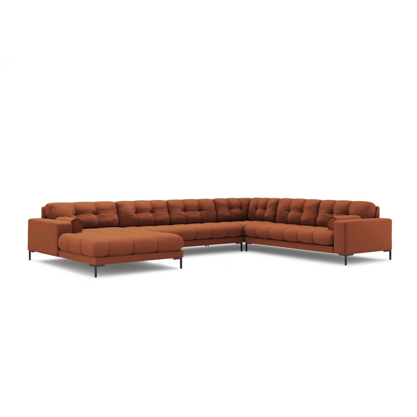 Bali 7-Sitzer Panorama Ecksofa, Rechte Seite, aus Strukturierter Stoff in Ziegelstein (Neve 52), Beine aus Schwarzes Metall, 327x256x75 cm von Cosmopolitan Design – Bild 4
