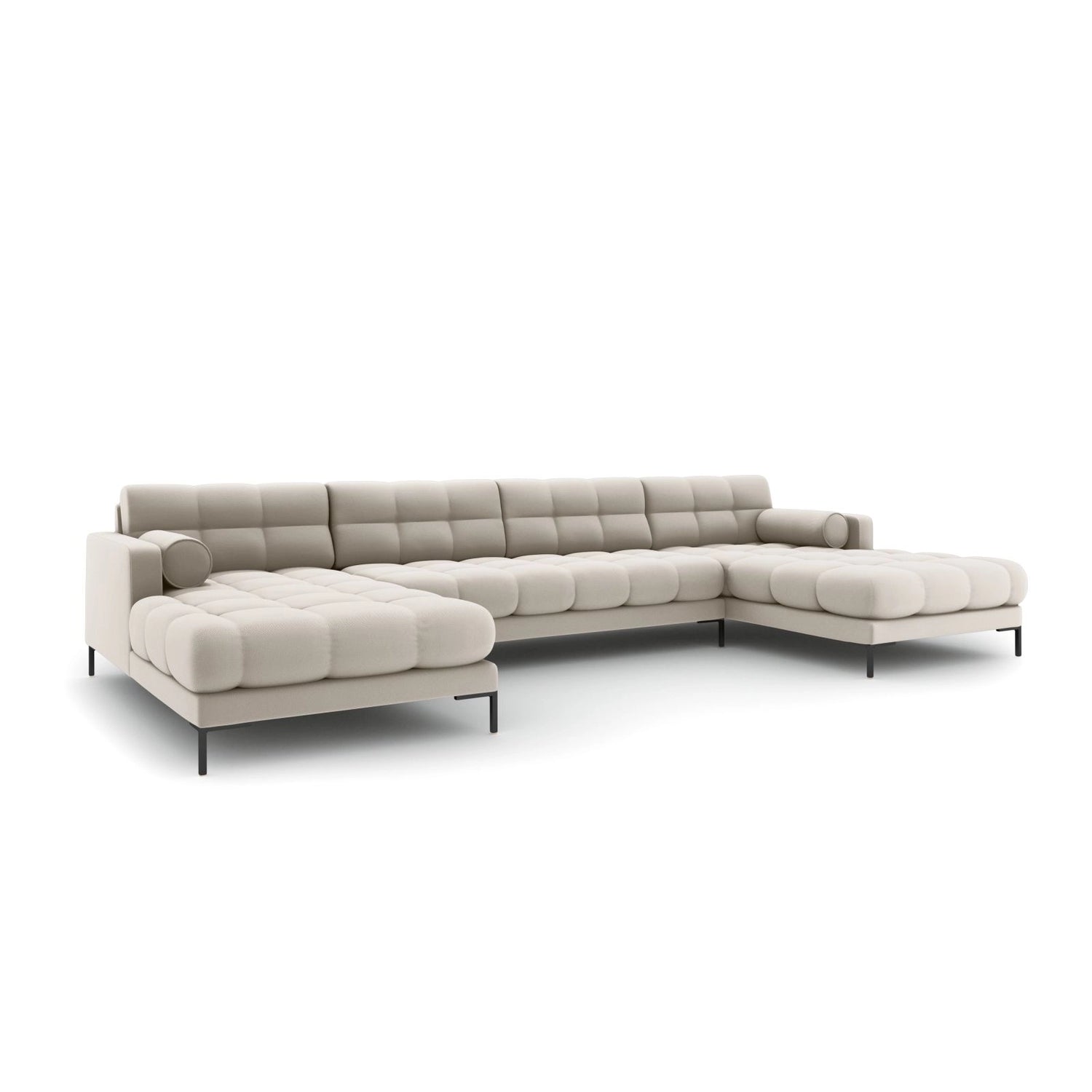 Bali 7-Sitzer Panorama Sofa aus Strukturierter Stoff in Beige (Neve 04), Beine in Schwarzes Metall, 383x185x75 cm von Cosmopolitan Design – Bild 3