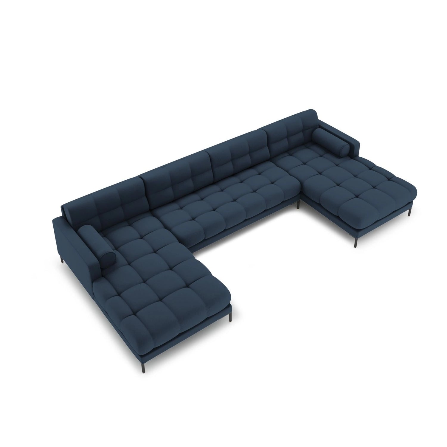Bali 7-Sitzer Panorama Sofa aus Strukturierter Stoff in Blau (Neve 77), Beine in Schwarzes Metall, 383x185x75 cm von Cosmopolitan Design – Bild 1