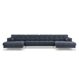 Bali 7-Sitzer Panorama Sofa aus Strukturierter Stoff in Dunkelblau (Nea 86), Beine in Goldmetall, 383x185x75 cm von Cosmopolitan Design – Bild 1