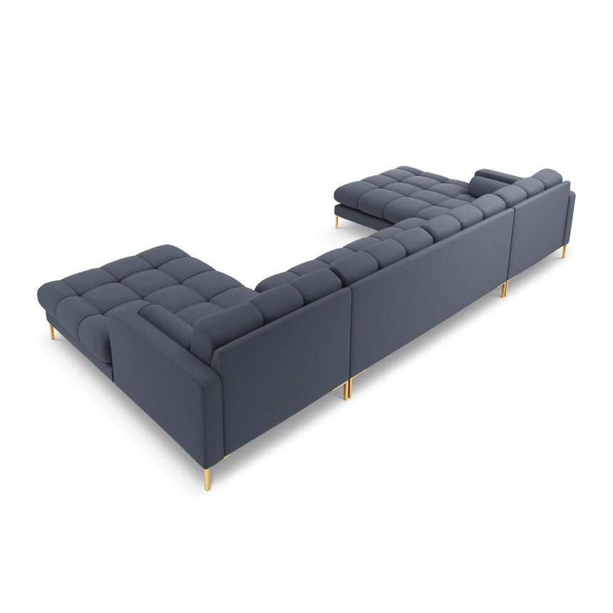 Bali 7-Sitzer Panorama Sofa aus Strukturierter Stoff in Dunkelblau (Nea 86), Beine in Goldmetall, 383x185x75 cm von Cosmopolitan Design – Bild 5