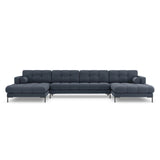 Bali 7-Sitzer Panorama Sofa aus Strukturierter Stoff in Dunkelblau (Nea 86), Beine in Schwarzes Metall, 383x185x75 cm von Cosmopolitan Design – Bild 1