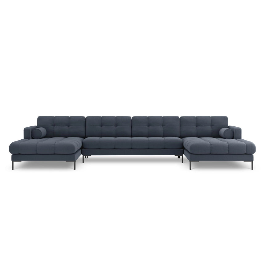 Bali 7-Sitzer Panorama Sofa aus Strukturierter Stoff in Dunkelblau (Nea 86), Beine in Schwarzes Metall, 383x185x75 cm von Cosmopolitan Design – Bild 1