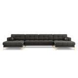 Bali 7-Sitzer Panorama Sofa aus Strukturierter Stoff in Dunkelgrau (Nea 16), Beine in Goldmetall, 383x185x75 cm von Cosmopolitan Design – Bild 1