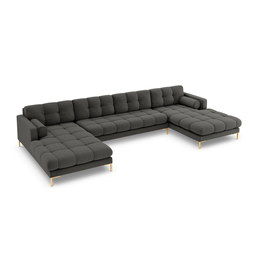 Bali 7-Sitzer Panorama Sofa aus Strukturierter Stoff in Dunkelgrau (Nea 16), Beine in Goldmetall, 383x185x75 cm von Cosmopolitan Design – Bild 4