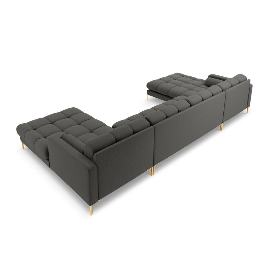 Bali 7-Sitzer Panorama Sofa aus Strukturierter Stoff in Dunkelgrau (Nea 16), Beine in Goldmetall, 383x185x75 cm von Cosmopolitan Design – Bild 5