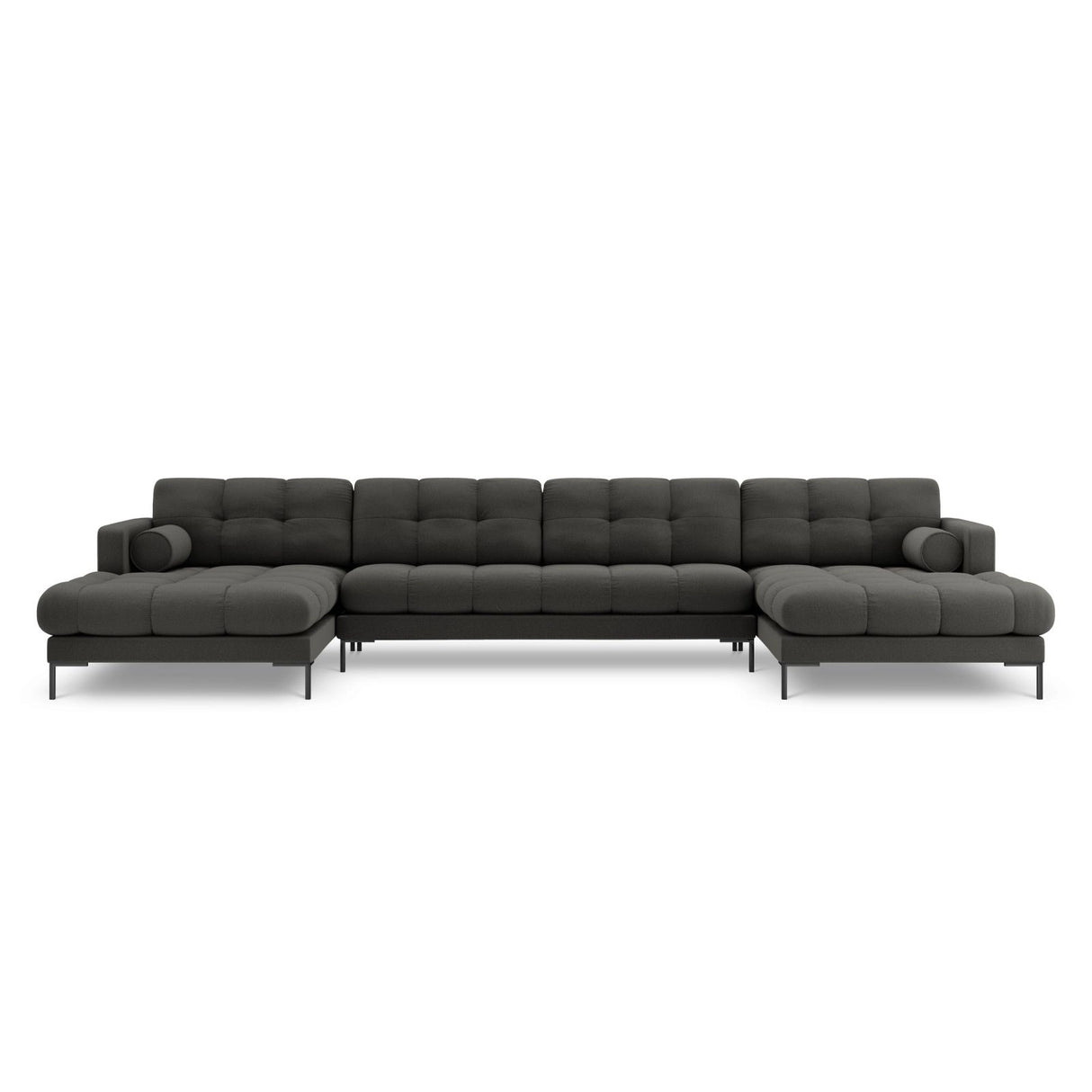 Bali 7-Sitzer Panorama Sofa aus Strukturierter Stoff in Dunkelgrau (Nea 16), Beine in Schwarzes Metall, 383x185x75 cm von Cosmopolitan Design – Bild 1