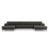 Bali 7-Sitzer Panorama Sofa aus Strukturierter Stoff in Dunkelgrau (Nea 16), Beine in Schwarzes Metall, 383x185x75 cm von Cosmopolitan Design – Bild 1