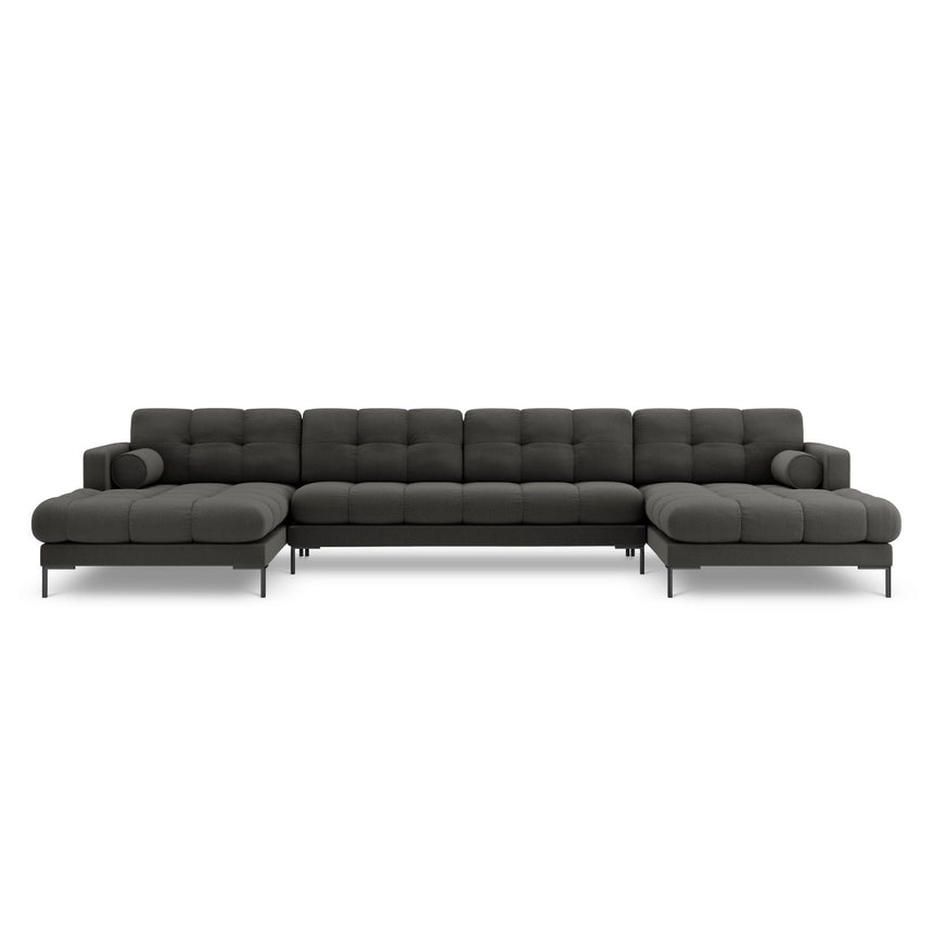 Bali 7-Sitzer Panorama Sofa aus Strukturierter Stoff in Dunkelgrau (Nea 16), Beine in Schwarzes Metall, 383x185x75 cm von Cosmopolitan Design – Bild 1