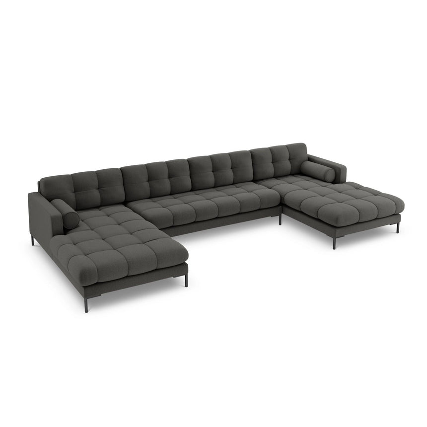 Bali 7-Sitzer Panorama Sofa aus Strukturierter Stoff in Dunkelgrau (Nea 16), Beine in Schwarzes Metall, 383x185x75 cm von Cosmopolitan Design – Bild 4