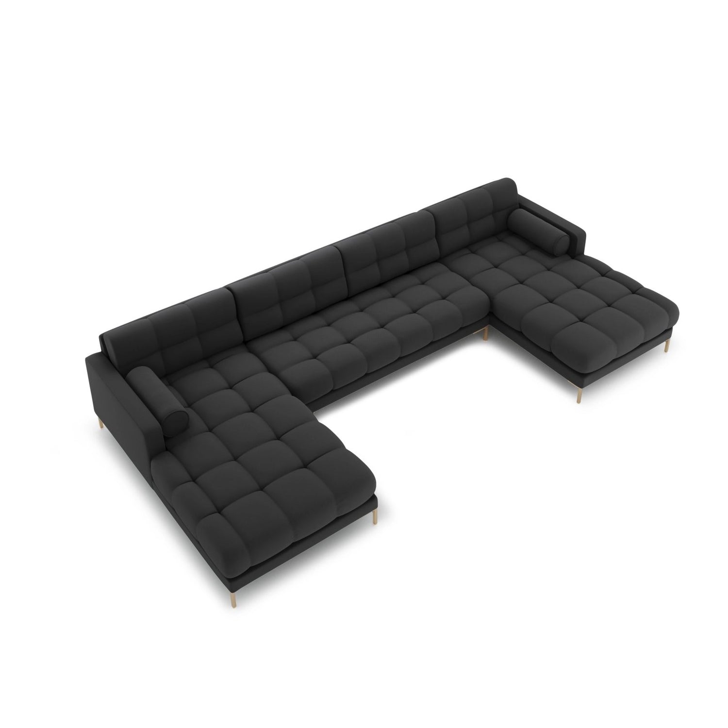 Bali 7-Sitzer Panorama Sofa aus Strukturierter Stoff in Dunkelgrau (Neve 97), Beine in Goldmetall, 383x185x75 cm von Cosmopolitan Design – Bild 1