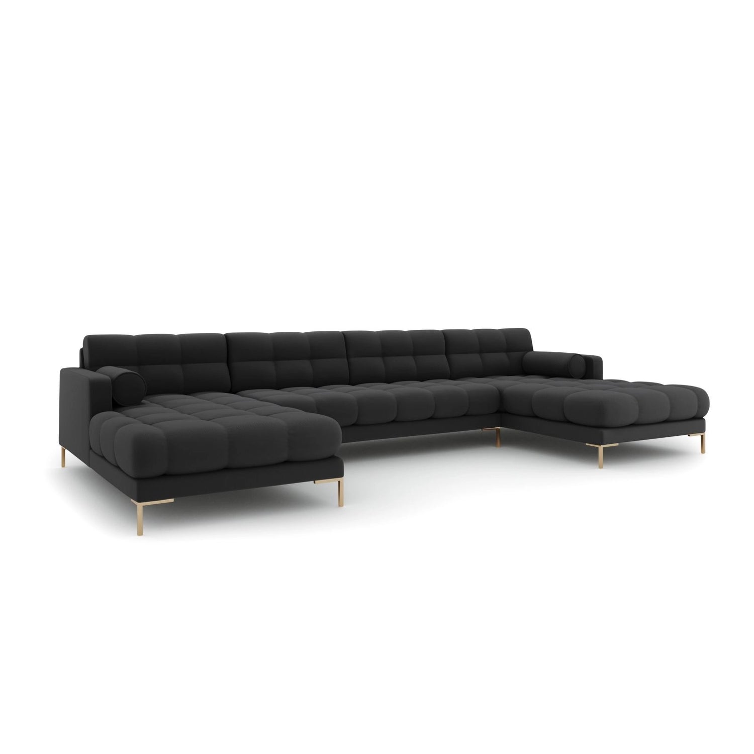 Bali 7-Sitzer Panorama Sofa aus Strukturierter Stoff in Dunkelgrau (Neve 97), Beine in Goldmetall, 383x185x75 cm von Cosmopolitan Design – Bild 3