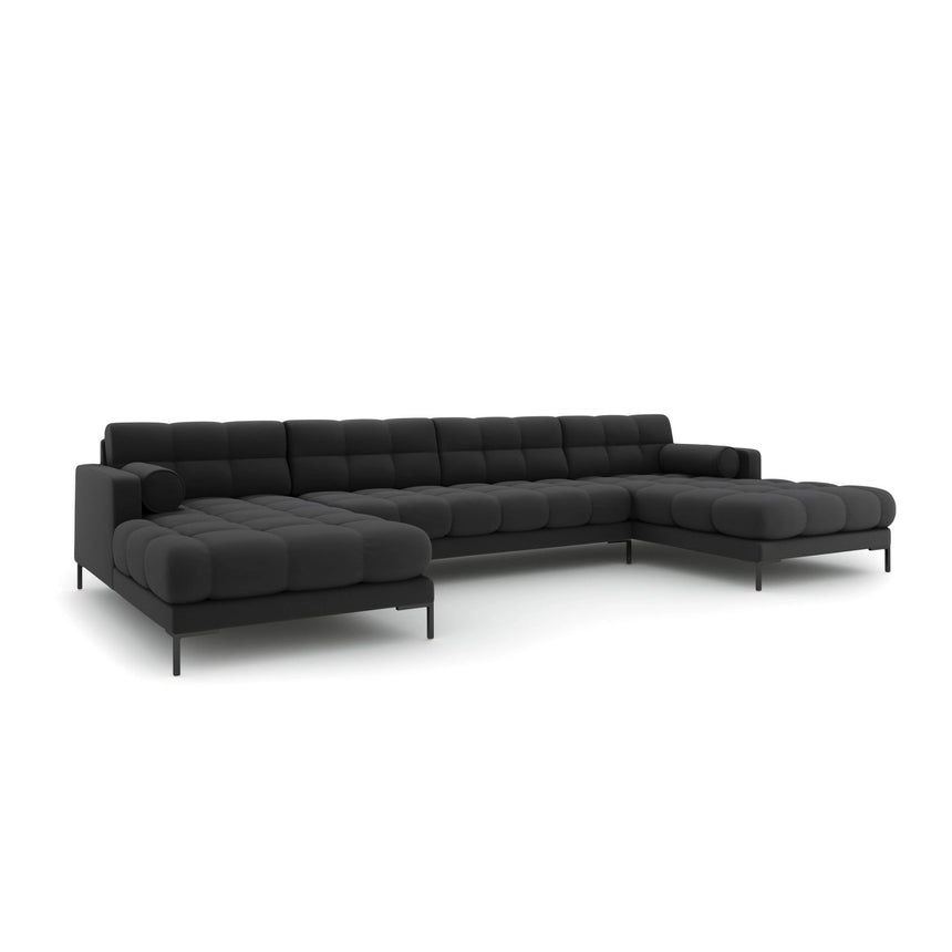 Bali 7-Sitzer Panorama Sofa aus Strukturierter Stoff in Dunkelgrau (Neve 97), Beine in Schwarzes Metall, 383x185x75 cm von Cosmopolitan Design – Bild 3