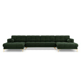 Bali 7-Sitzer Panorama Sofa aus Strukturierter Stoff in Dunkelgrün (Nea 78), Beine in Goldmetall, 383x185x75 cm von Cosmopolitan Design – Bild 1