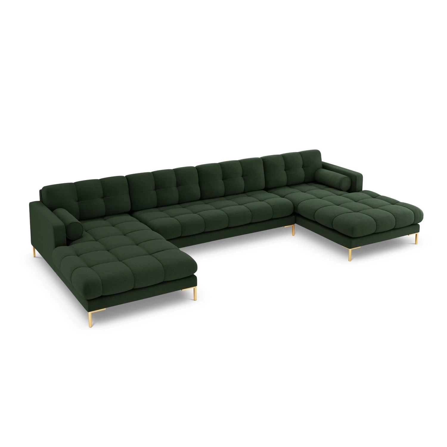 Bali 7-Sitzer Panorama Sofa aus Strukturierter Stoff in Dunkelgrün (Nea 78), Beine in Goldmetall, 383x185x75 cm von Cosmopolitan Design – Bild 4