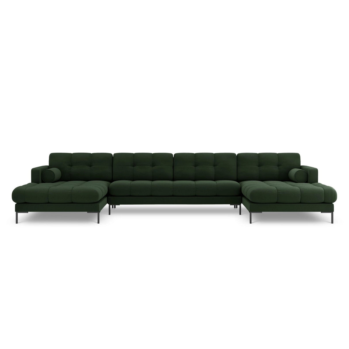 Bali 7-Sitzer Panorama Sofa aus Strukturierter Stoff in Dunkelgrün (Nea 78), Beine in Schwarzes Metall, 383x185x75 cm von Cosmopolitan Design – Bild 1