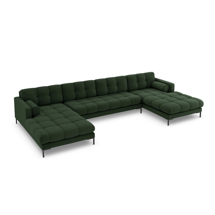 Bali 7-Sitzer Panorama Sofa aus Strukturierter Stoff in Dunkelgrün (Nea 78), Beine in Schwarzes Metall, 383x185x75 cm von Cosmopolitan Design – Bild 4