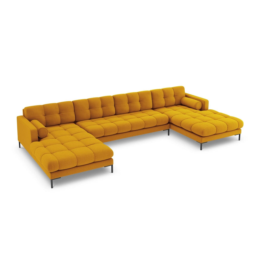 Bali 7-Sitzer Panorama Sofa aus Strukturierter Stoff in Gelb (Nea 66), Beine in Schwarzes Metall, 383x185x75 cm von Cosmopolitan Design – Bild 4