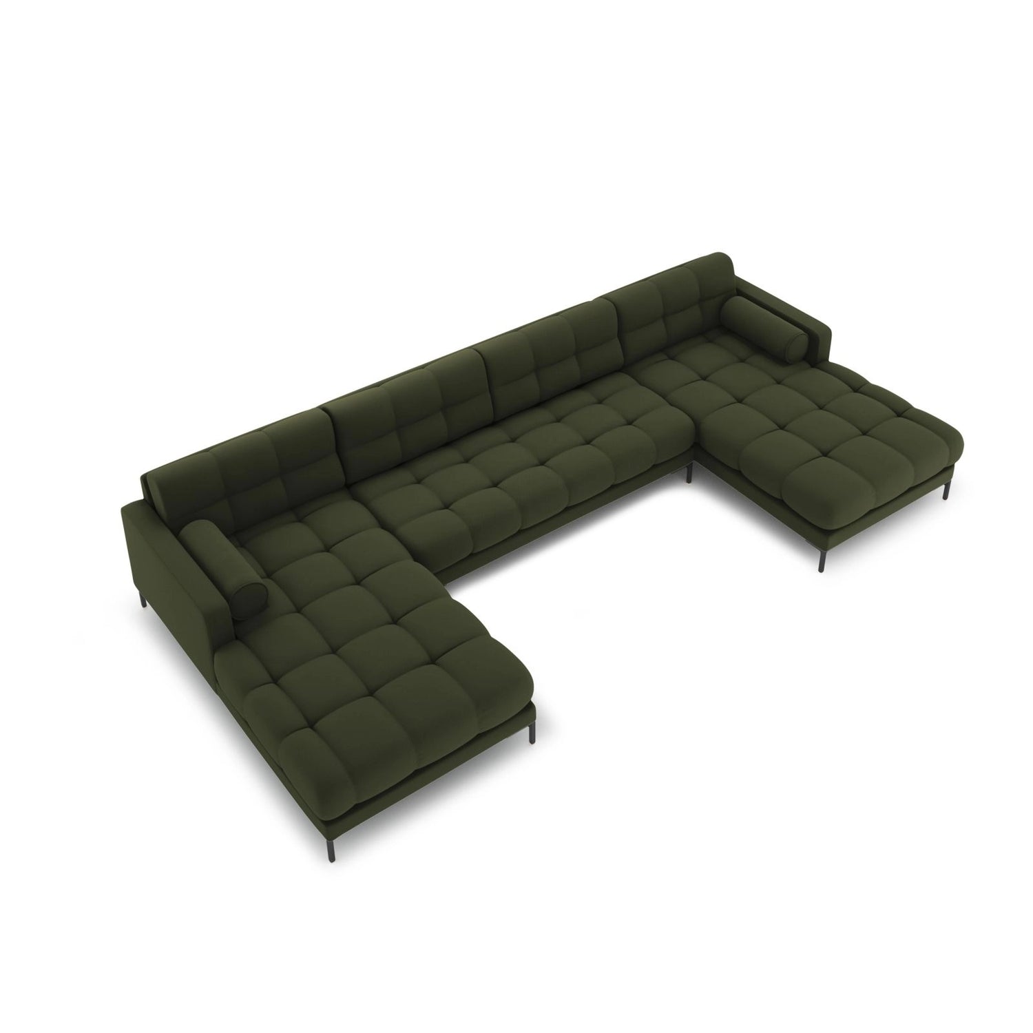 Bali 7-Sitzer Panorama Sofa aus Strukturierter Stoff in Grün (Neve 39), Beine in Schwarzes Metall, 383x185x75 cm von Cosmopolitan Design – Bild 1